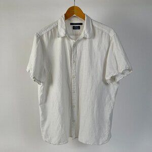 Perry Ellis White Linen Blend Short Sleeve Button Up Shirt, Size XL